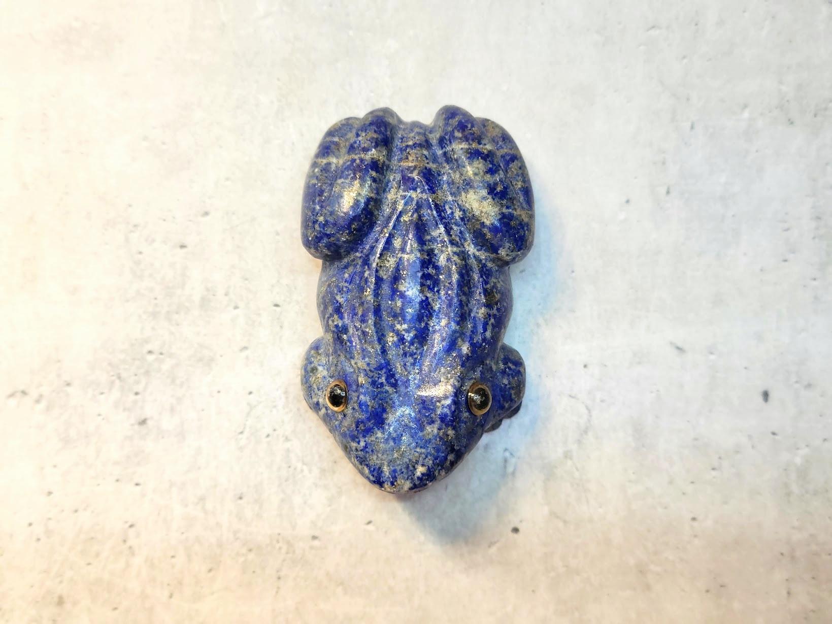 Mixed Cut Vintage Carved Lapis Lazuli Frog Figurine