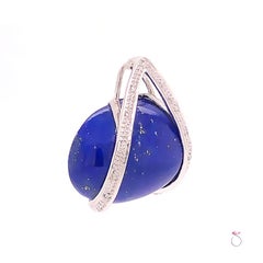 Vintage Carved large Oval Lapis Lazuli and Diamond Pendant