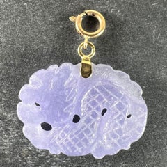 Vintage Carved Lavender Jade Dragon 14K Yellow Gold Charm Pendant