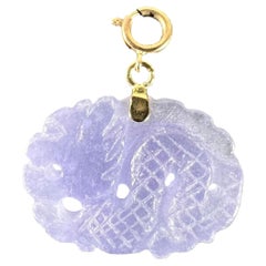 Vintage Carved Lavender Jade Dragon 14K Yellow Gold Charm Pendant