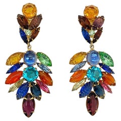 Vintage Carved Leaf Statement Earrings 1980s