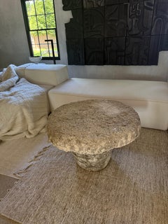 Vintage Carved Limestone Side Table, Sculptural Design, Italy, 36”
