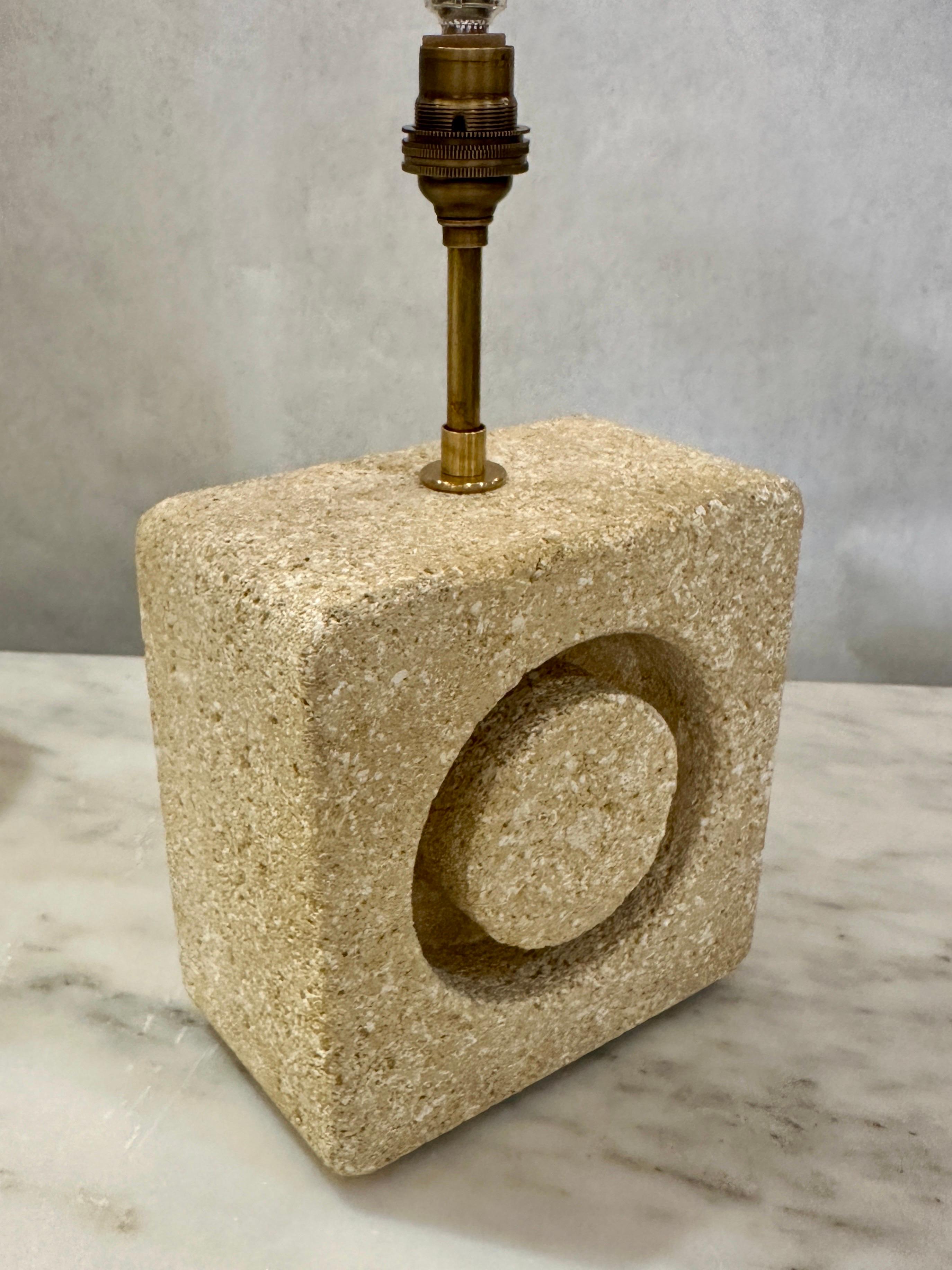 French Vintage Carved Limestone Table Lamp France 1970 For Sale