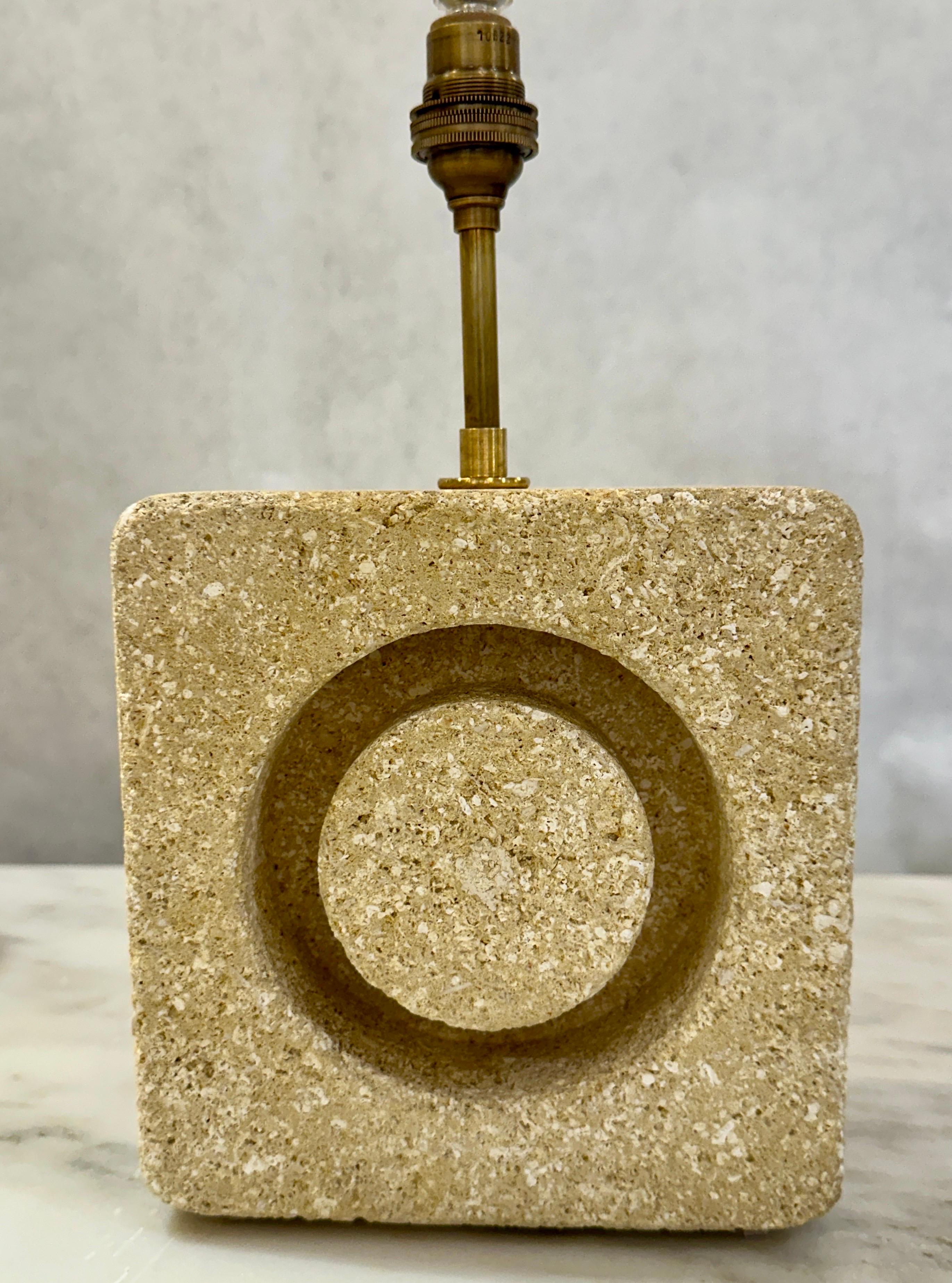 Vintage Carved Limestone Table Lamp France 1970 In Good Condition For Sale In East Hampton, NY