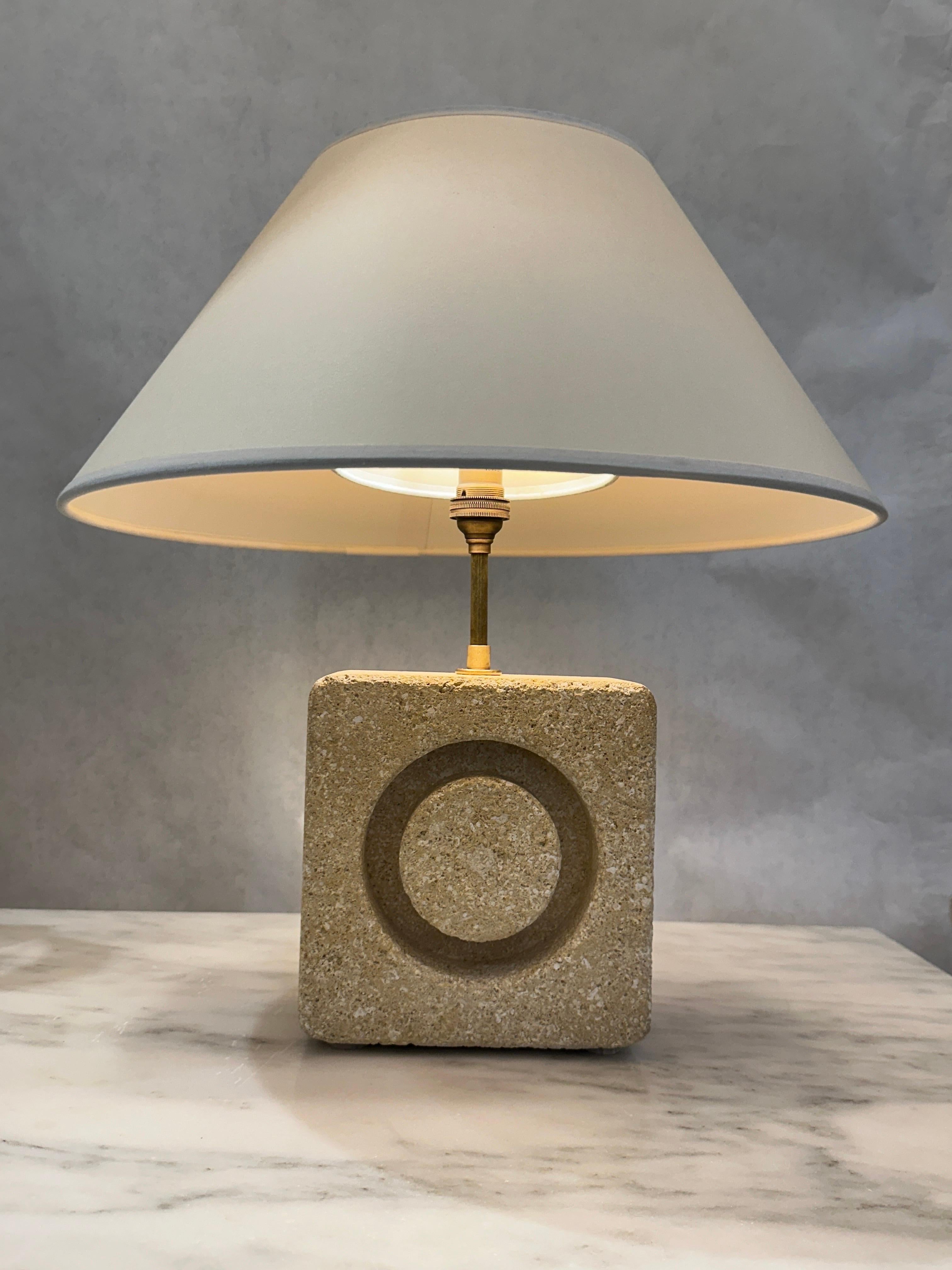 Late 20th Century Vintage Carved Limestone Table Lamp France 1970 For Sale