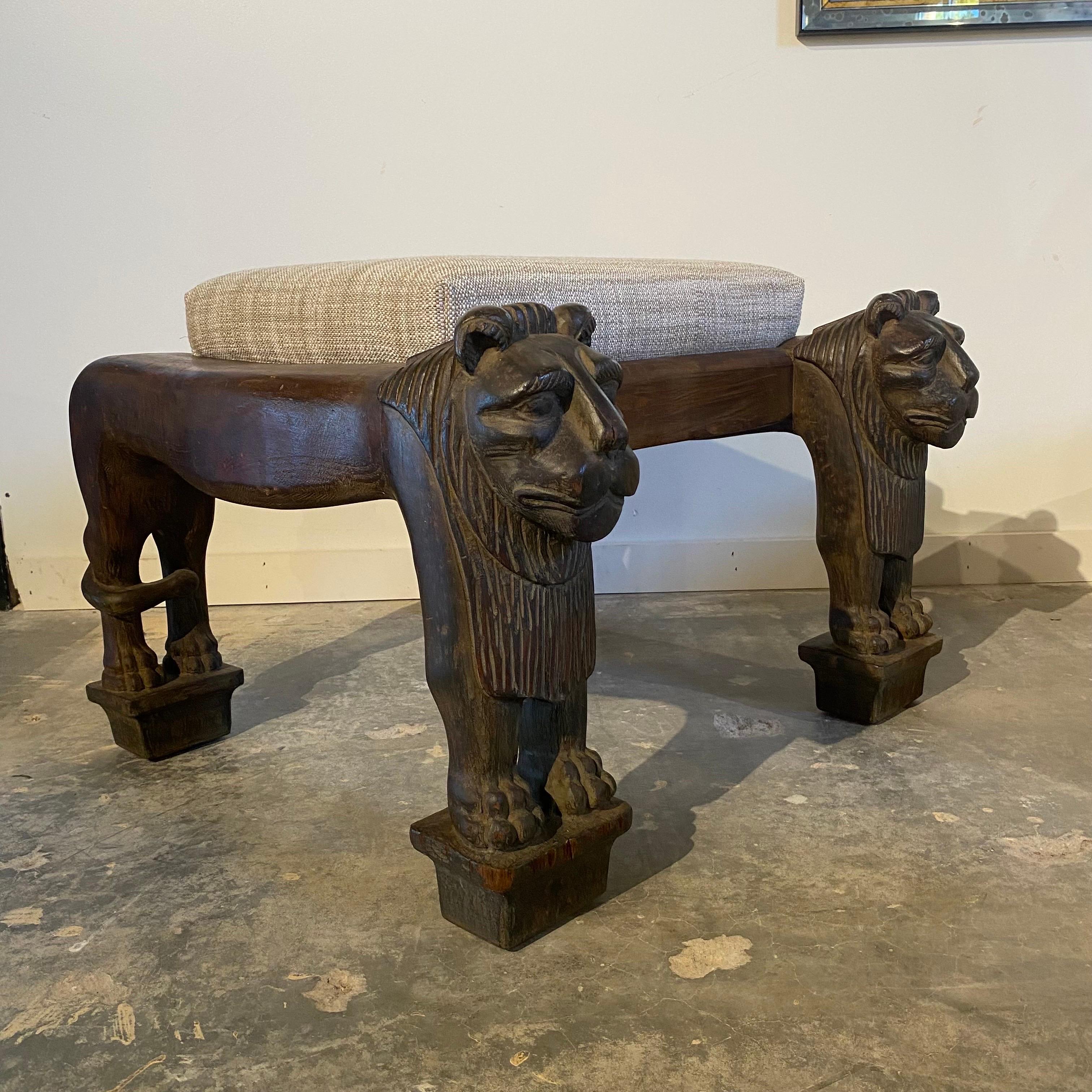 Vintage Carved Lion Benches, a Pair In Good Condition In Raleigh, NC