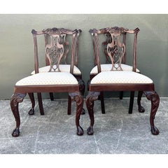 Vintage Carved Mahogany Chippendale Dining Chairs - Set of 4