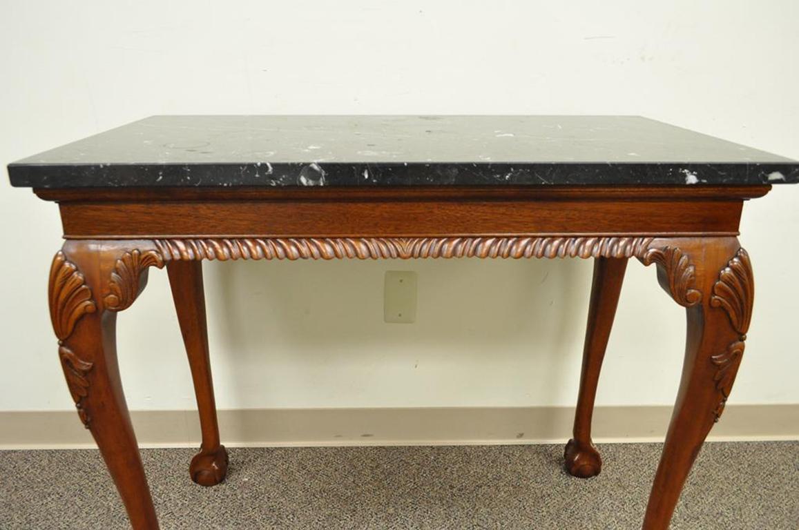 Vintage Carved Mahogany Chippendale Sty Ball and Claw Marble-Top Console Table B In Good Condition In Philadelphia, PA
