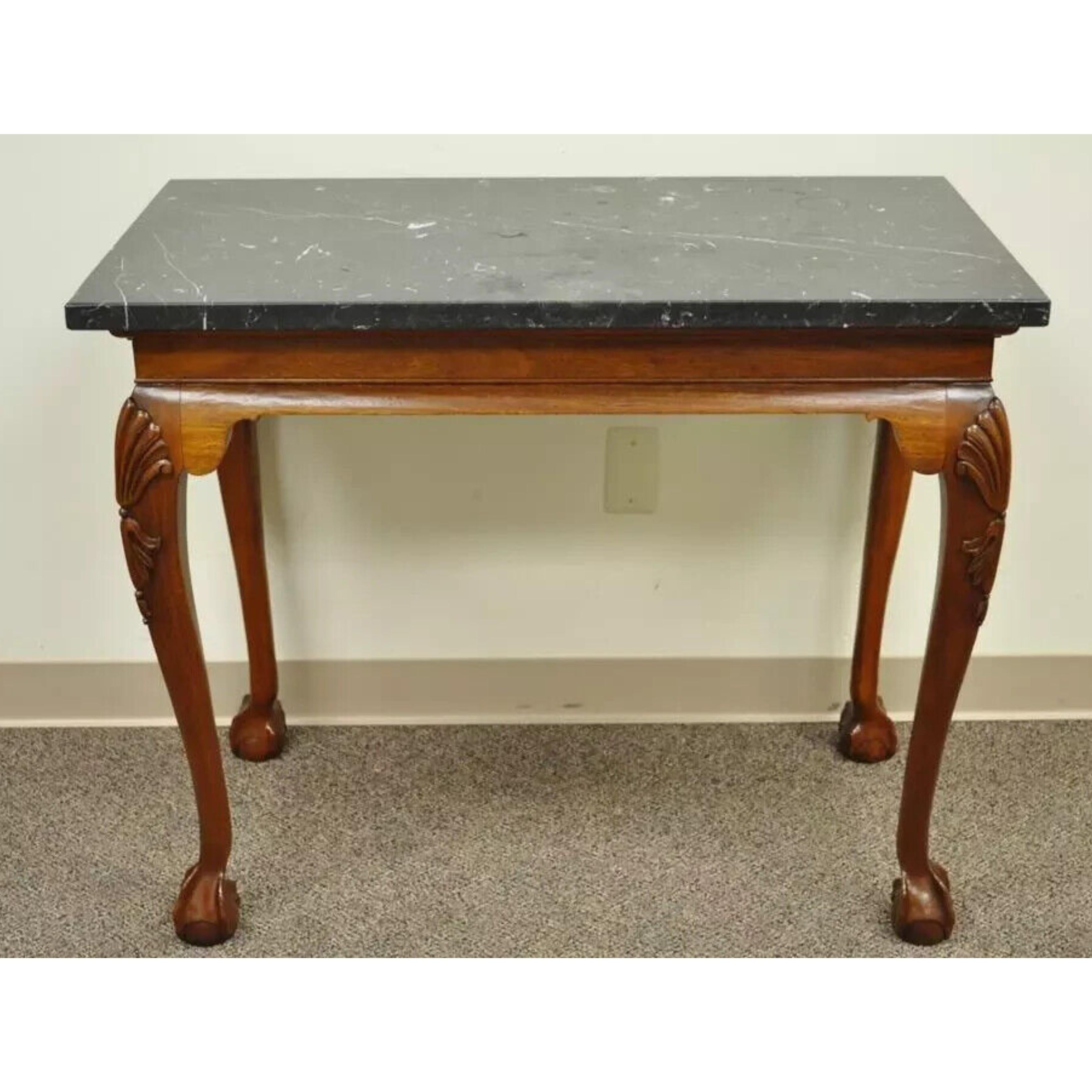 Vintage Carved Mahogany Chippendale Style Ball and Claw Marble Top Console Table For Sale 6