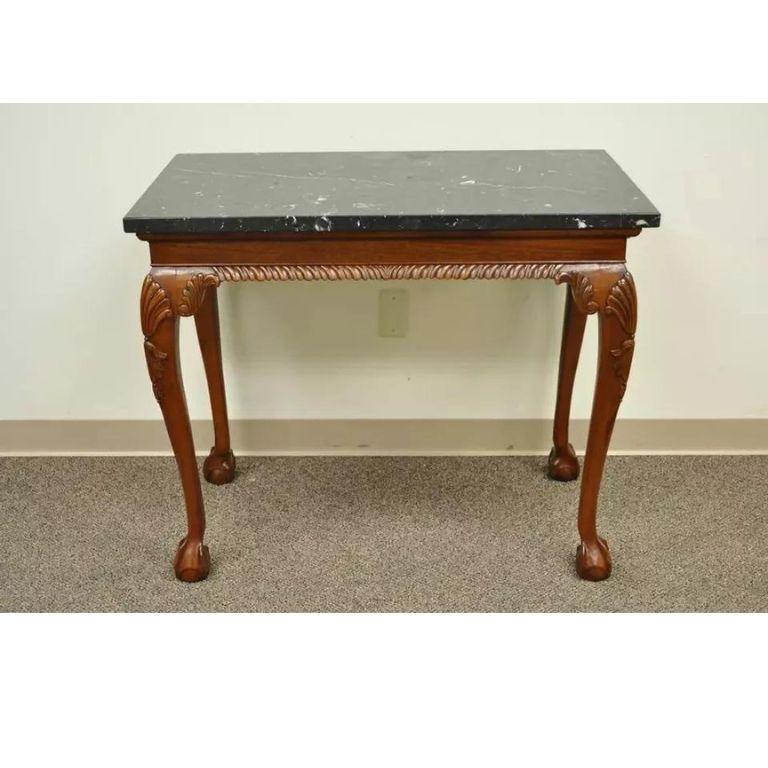 Vintage Carved Mahogany Chippendale Style Ball and Claw Marble Top Console Table For Sale 6