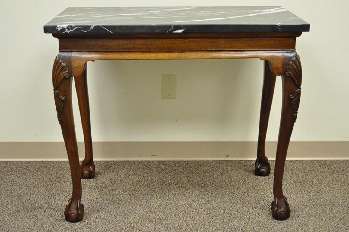 Vintage Carved Mahogany Chippendale Style Ball and Claw Marble-Top Console Table For Sale 5
