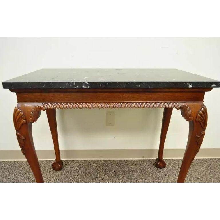 Unknown Vintage Carved Mahogany Chippendale Style Ball and Claw Marble Top Console Table For Sale