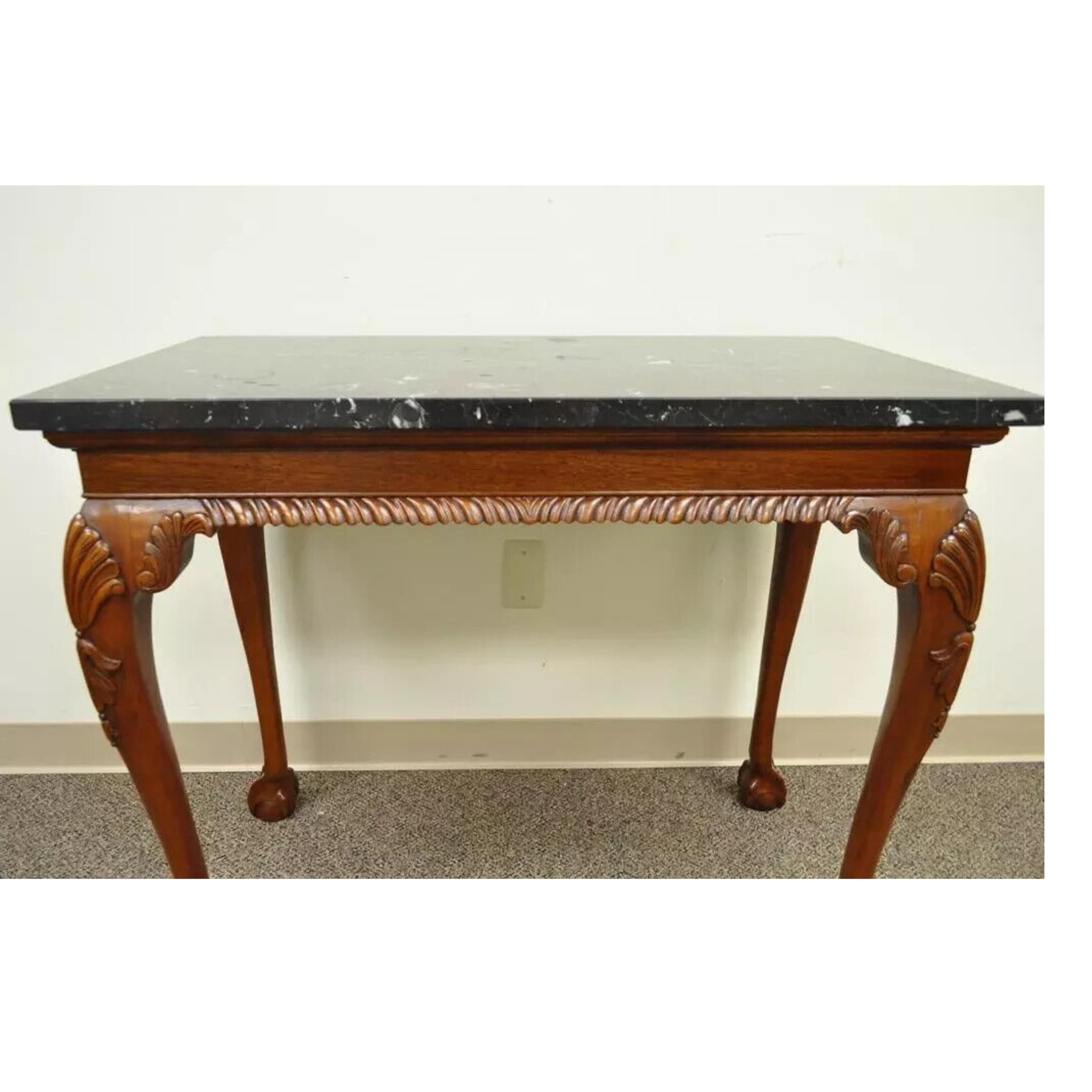 Vintage Carved Mahogany Chippendale Style Ball and Claw Marble Top Console Table In Good Condition For Sale In Philadelphia, PA
