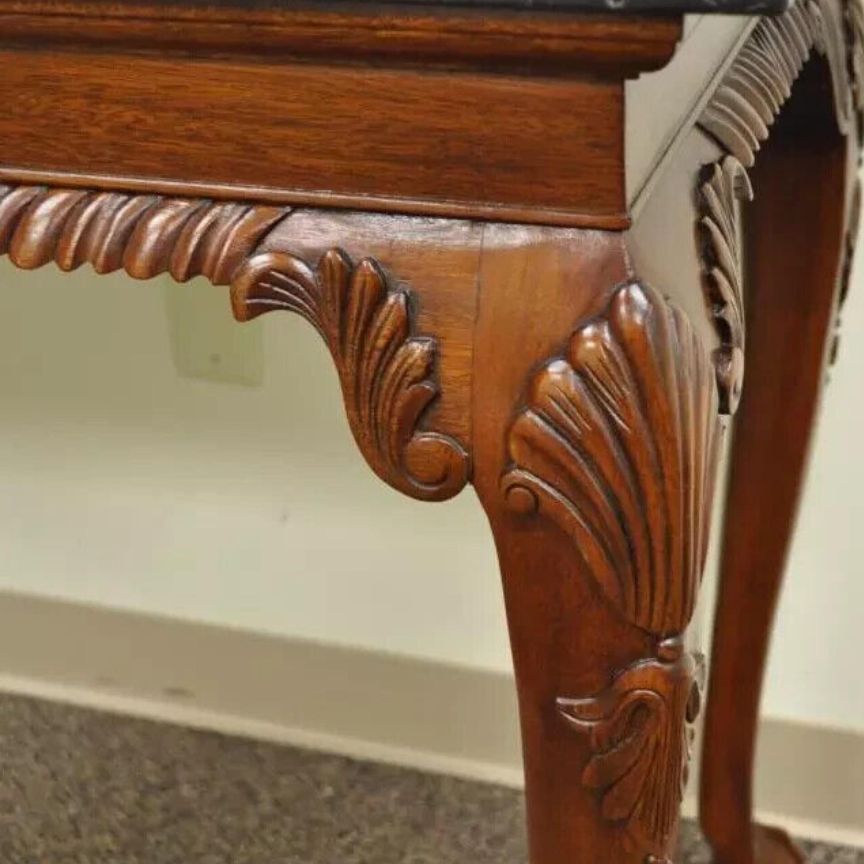 Vintage Carved Mahogany Chippendale Style Ball and Claw Marble Top Console Table For Sale 1