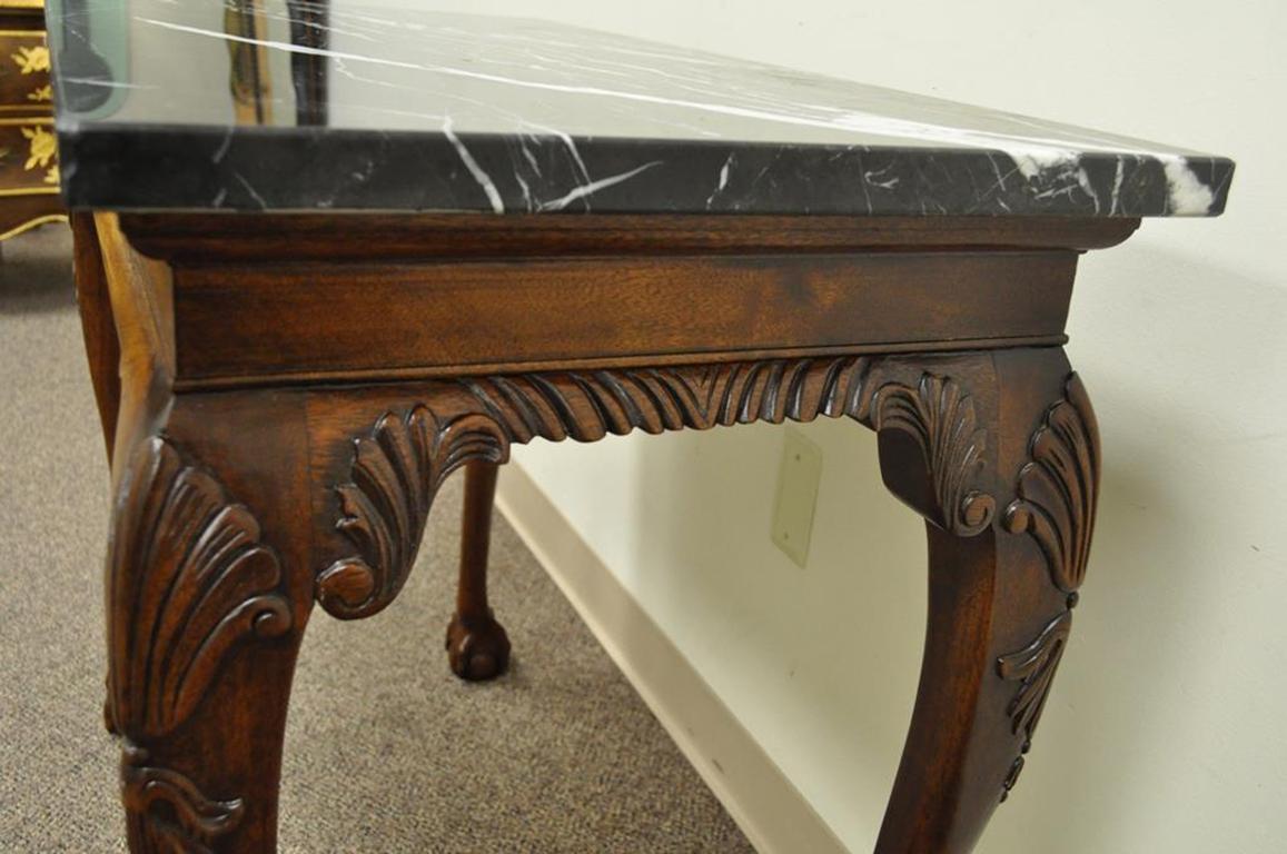 Vintage Carved Mahogany Chippendale Style Ball and Claw Marble-Top Console Table In Good Condition For Sale In Philadelphia, PA