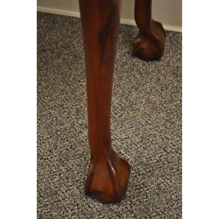 Vintage Carved Mahogany Chippendale Style Ball and Claw Marble Top Console Table For Sale 1