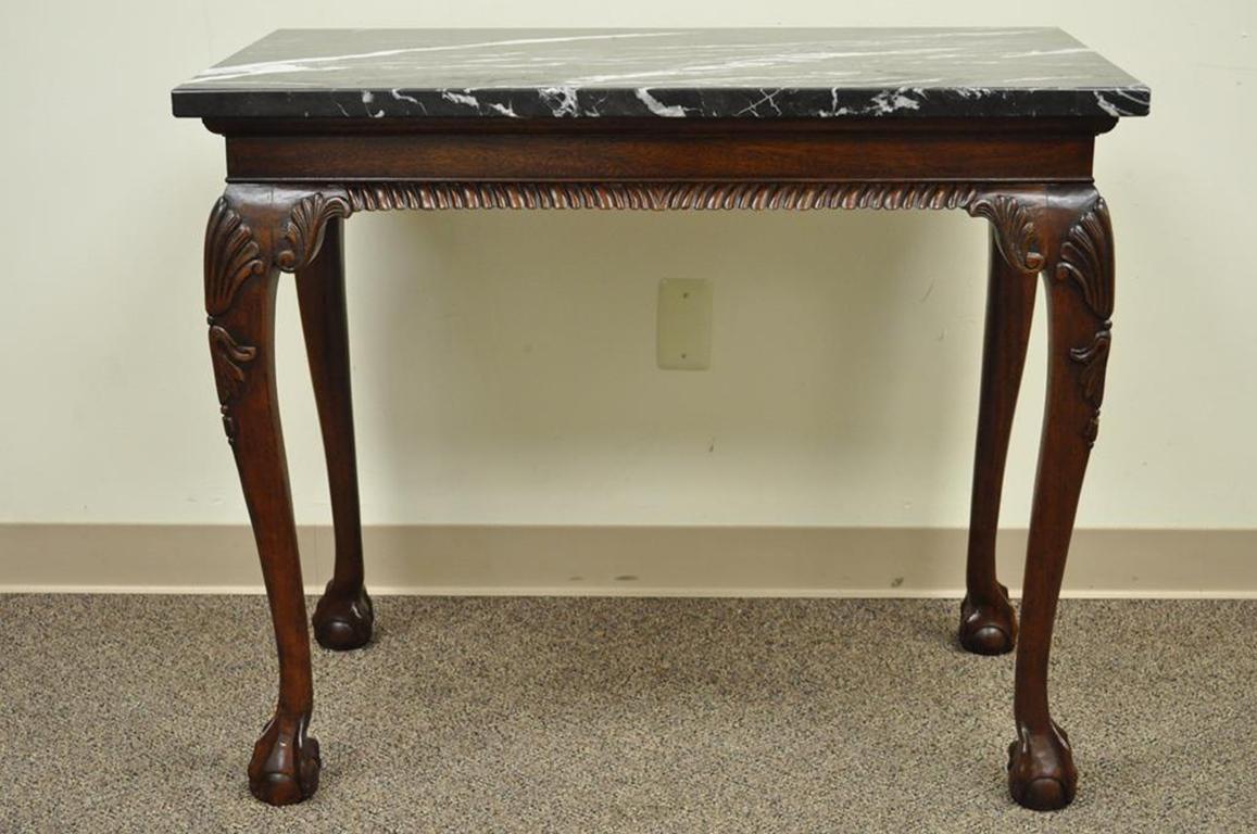 20th Century Vintage Carved Mahogany Chippendale Style Ball and Claw Marble-Top Console Table For Sale