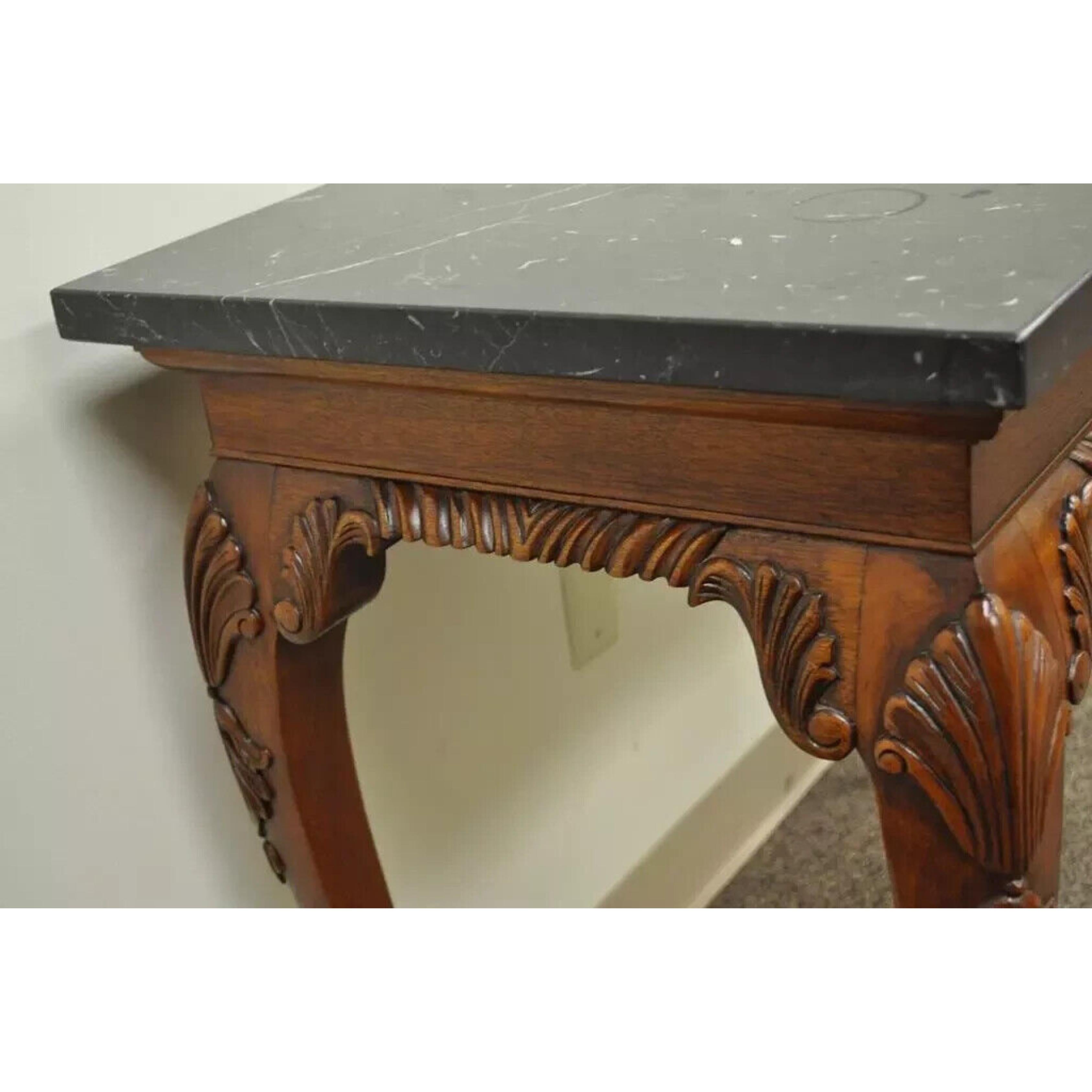 Vintage Carved Mahogany Chippendale Style Ball and Claw Marble Top Console Table For Sale 3