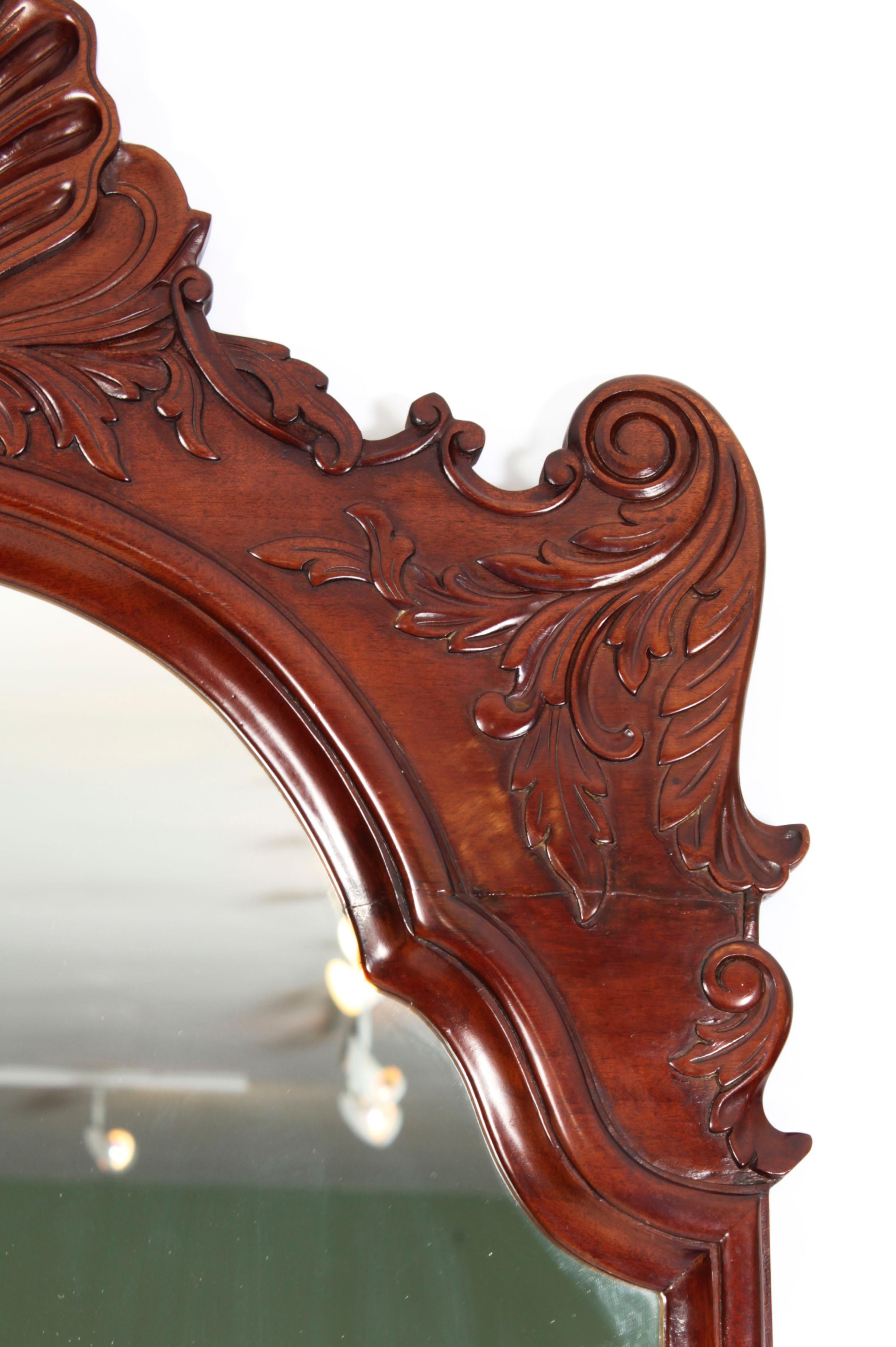 Mid-20th Century Vintage Carved Mahogany Mirror Mid 20th C For Sale