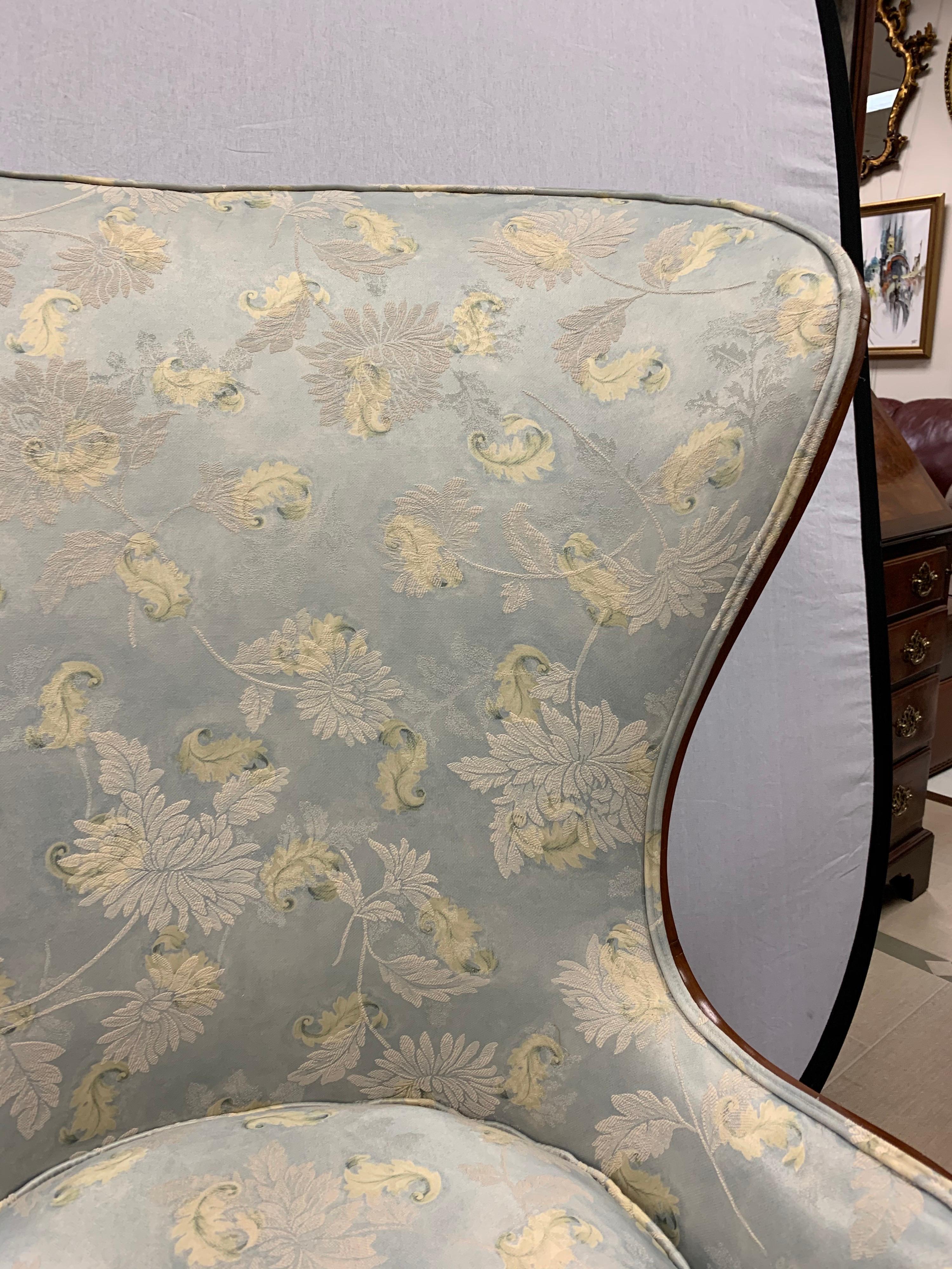 Fabric Mid Century Carved Mahogany Papa Bear Wingback Chair Armchair