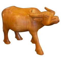 Vintage Carved Mahogany Steer Sculpture