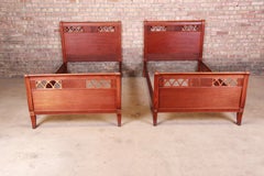 Vintage Carved Mahogany Twin Beds, Pair