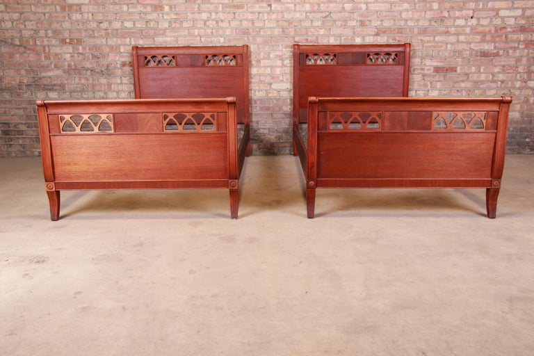 Vintage Carved Mahogany Twin Beds, Pair at 1stDibs