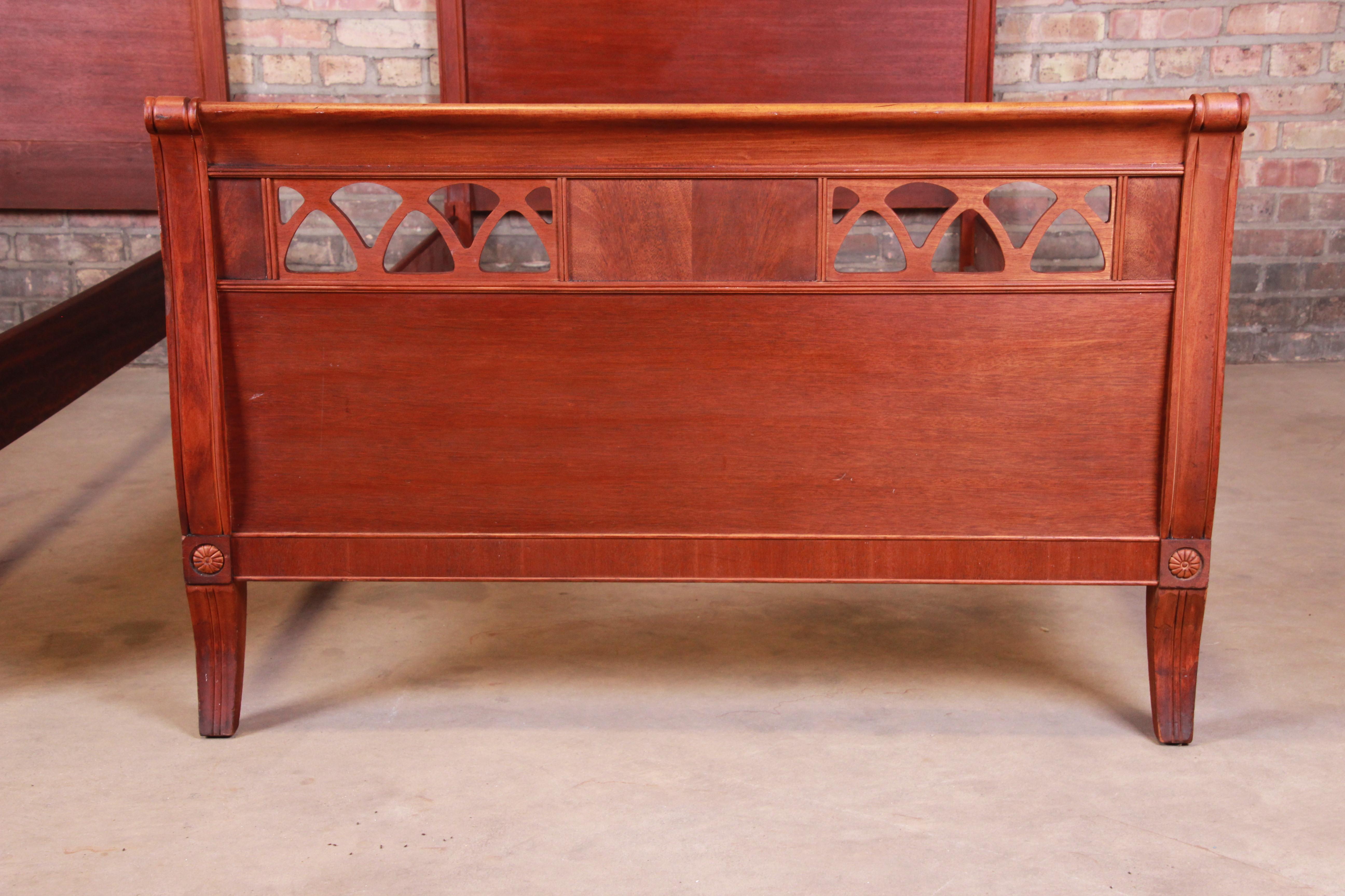Mid-20th Century Vintage Carved Mahogany Twin Beds, Pair