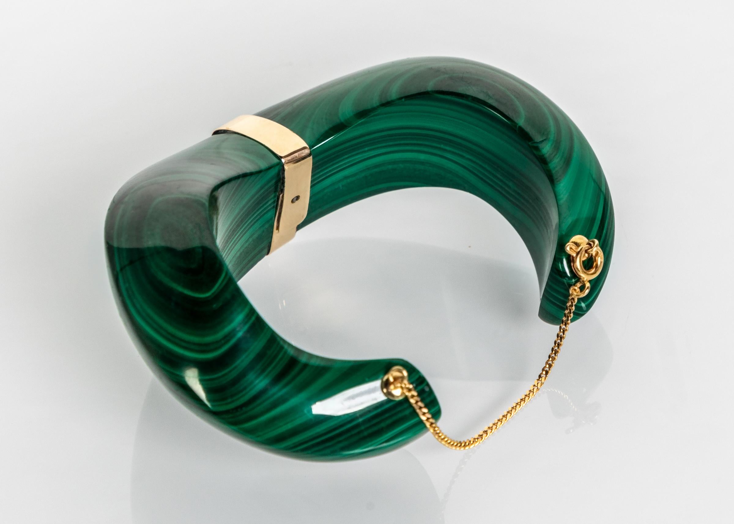 Modern Vintage Carved Malachite Gold Detail Cuff Bracelet