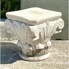 Vintage Carved Marble Column Side Table