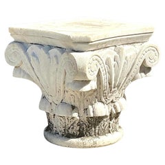 Vintage Carved Marble Column Side Table