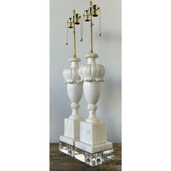 Vintage Carved Marble Lamps - A Pair