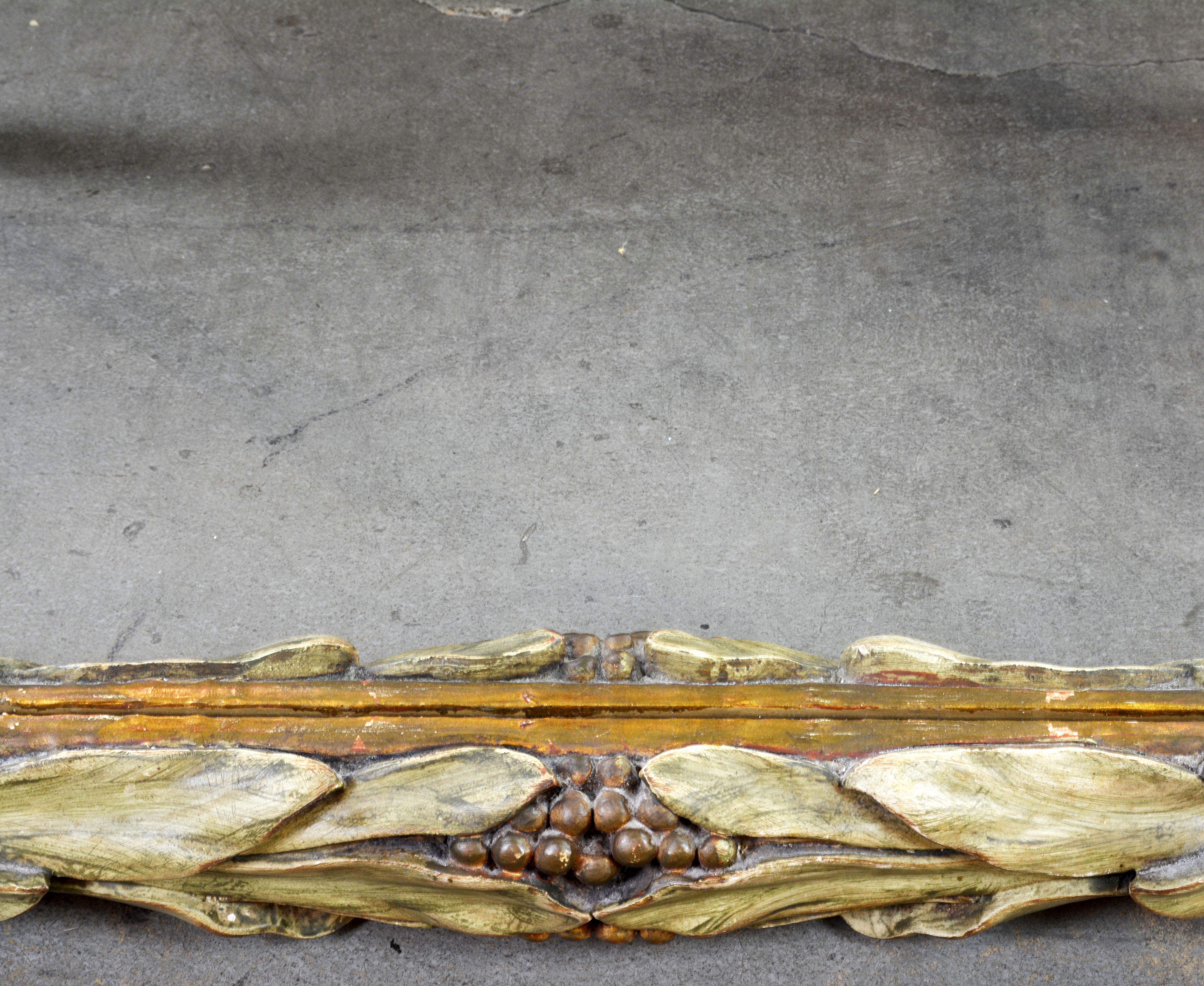 Painted Vintage Carved Mirror by Trouvailles with Beautiful Laurel Leaves and Berries