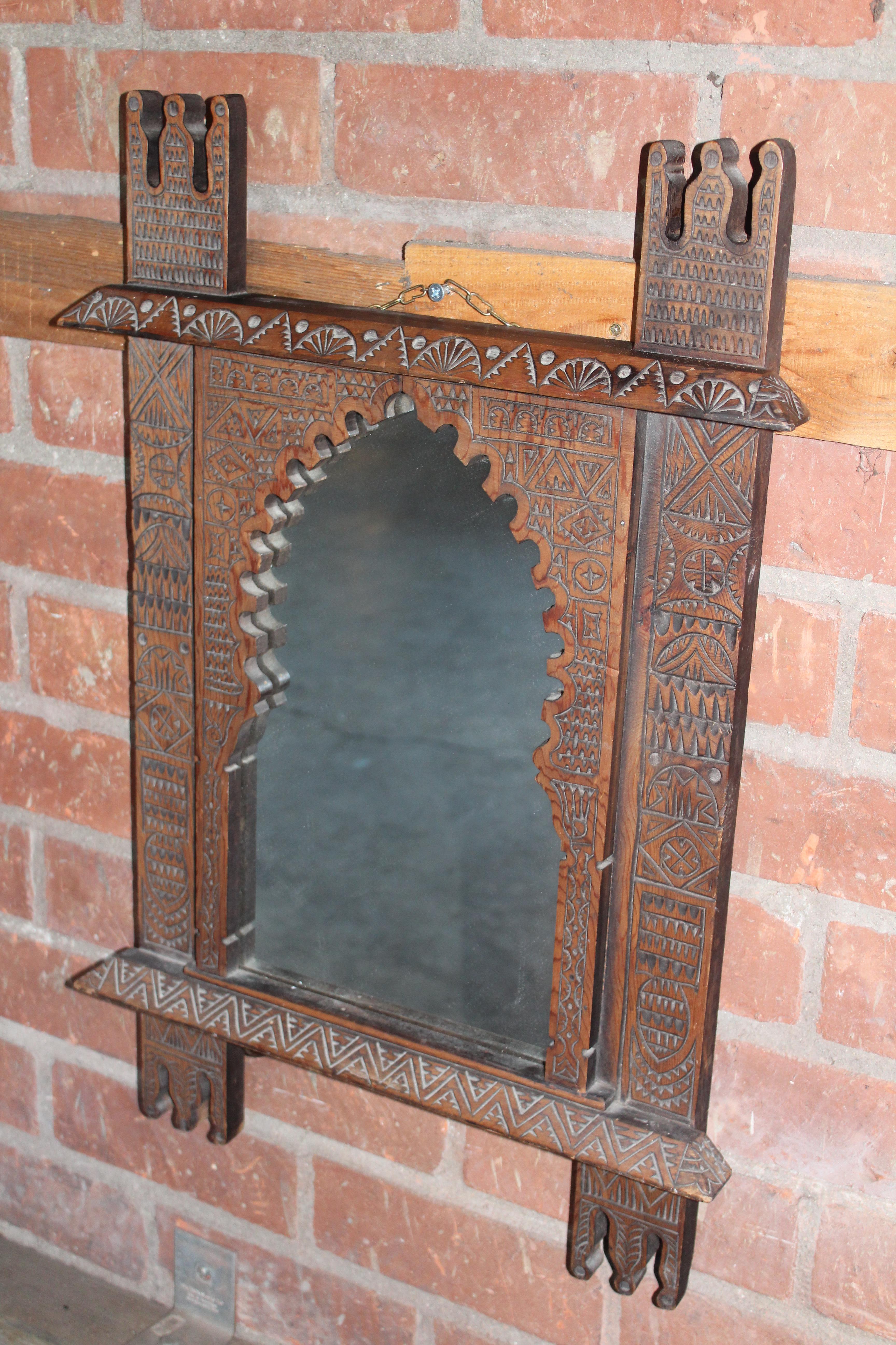 Mid-20th Century Vintage Carved Moroccan Mirror