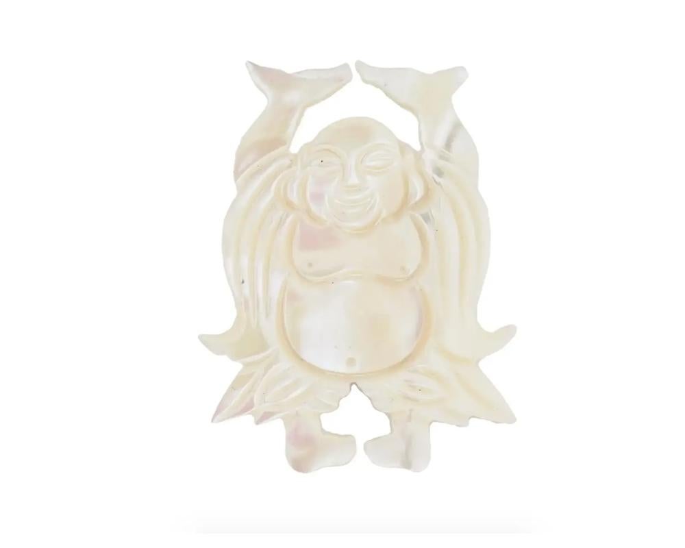 Uncut Vintage Carved Mother Of Pearl Buddha Pin Brooch For Sale