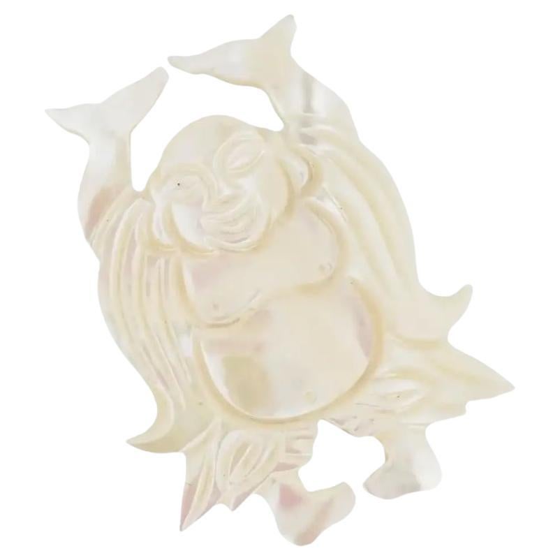 Vintage Carved Mother Of Pearl Buddha Pin Brooch For Sale