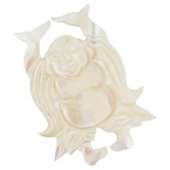 Vintage Carved Mother Of Pearl Buddha Pin Brooch