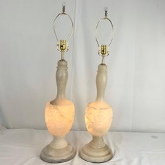 Vintage Carved Natural Alabaster Floral Lamps