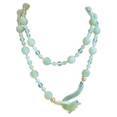 Vintage Carved Natural Jade Necklace with Dragon Clasp