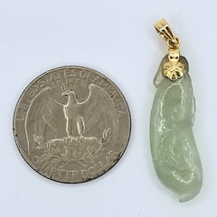 Certified Vintage Carved Natural Jadeite Jade Diamond Pendant in 22K Yellow Gold