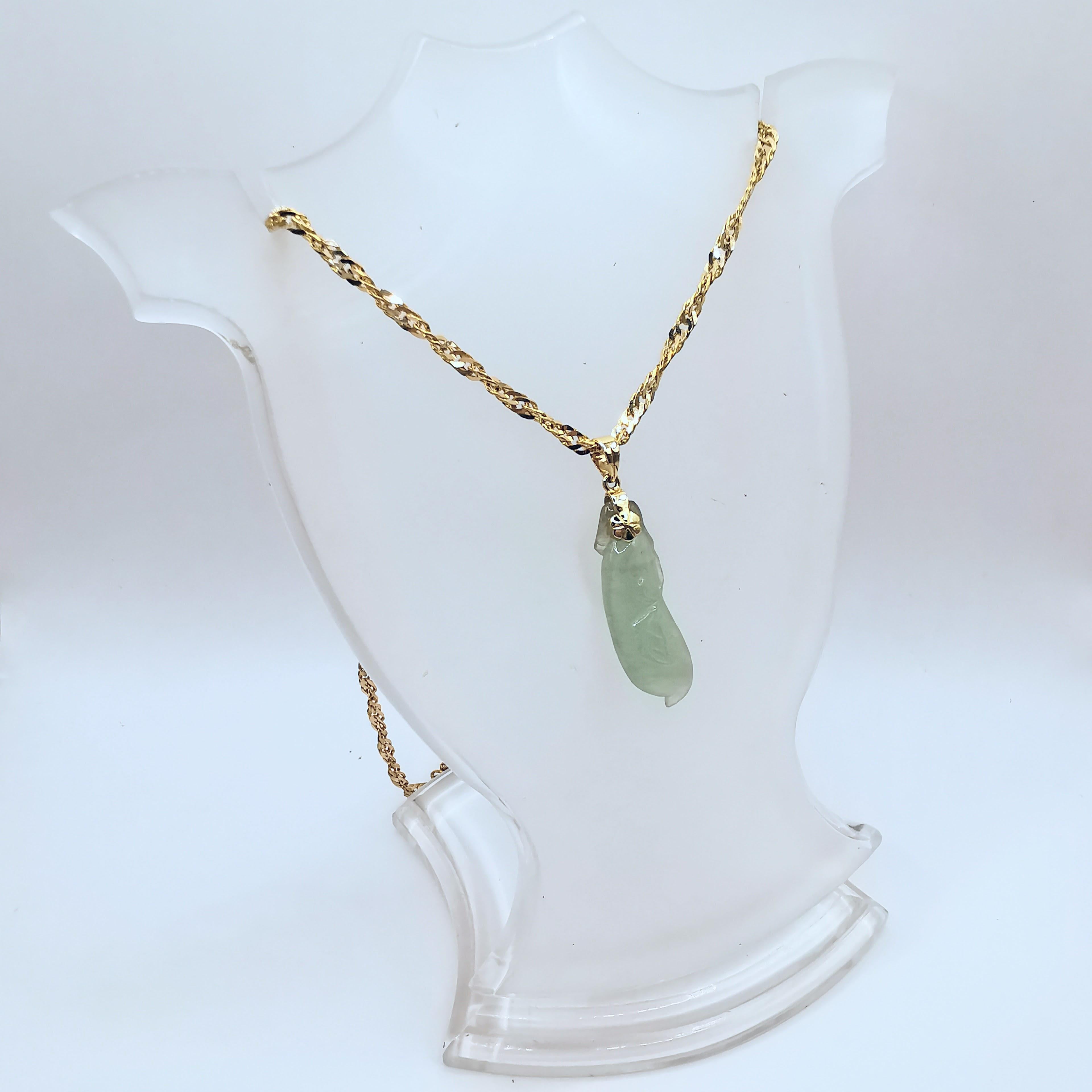 Women's or Men's Vintage Carved Natural Jadeite Jade Diamond Pendant Necklace in Yellow Gold For Sale