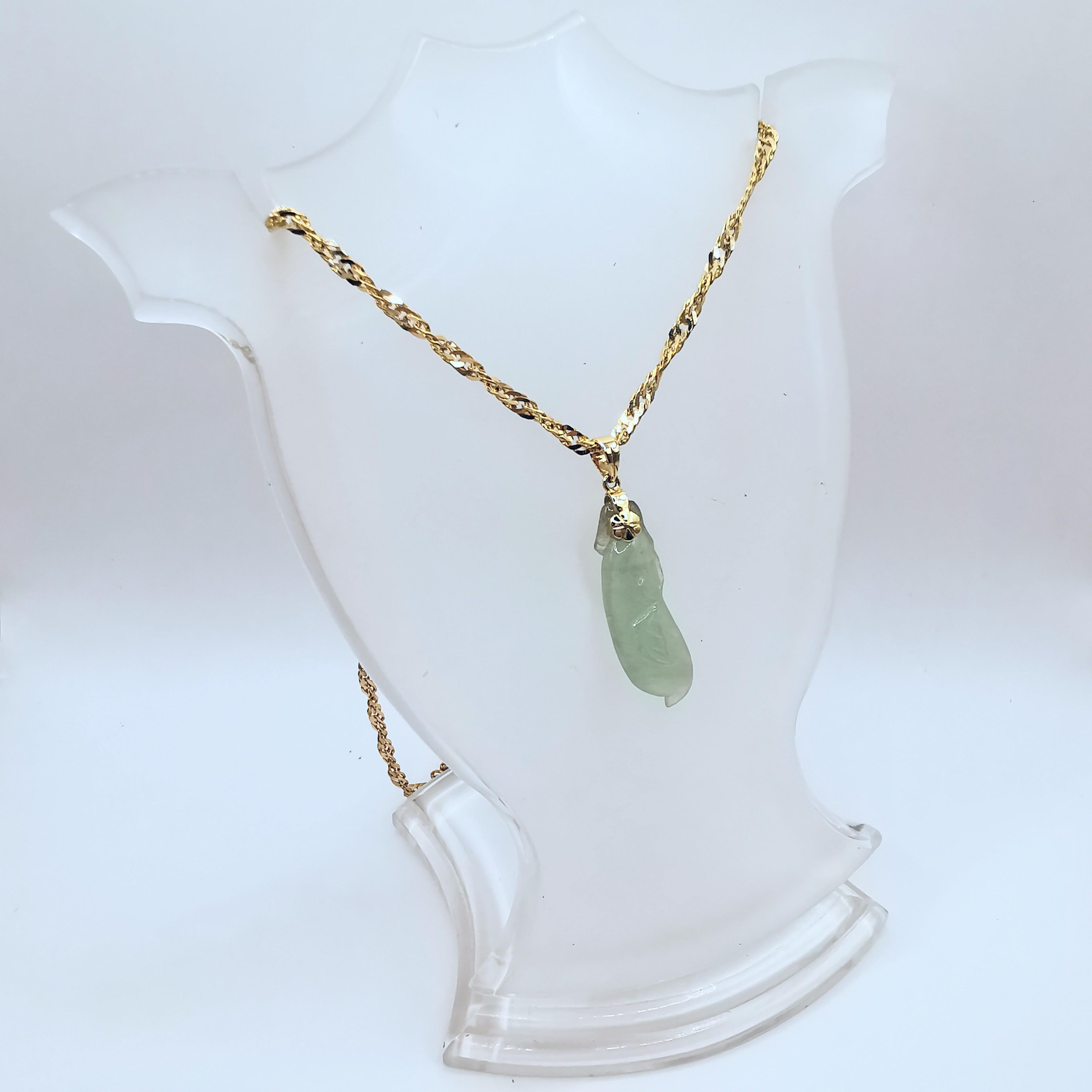 Women's or Men's Certified Vintage Carved Natural Jadeite Jade Diamond Pendant in 22K Yellow Gold For Sale