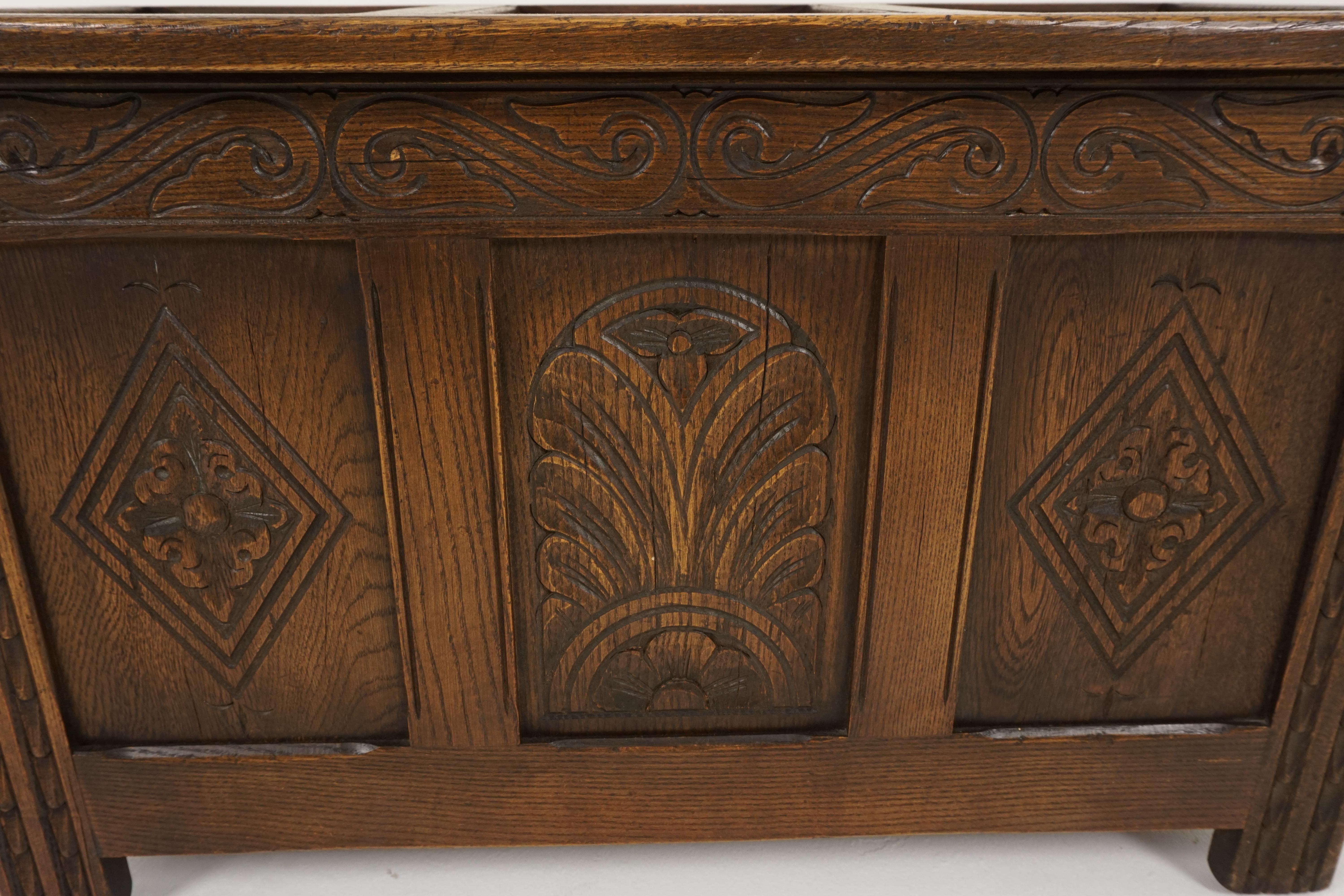 Vintage Carved Oak Box, Blanket Box, Toy Box, Coffee Table, Scotland 1940, B2311 1