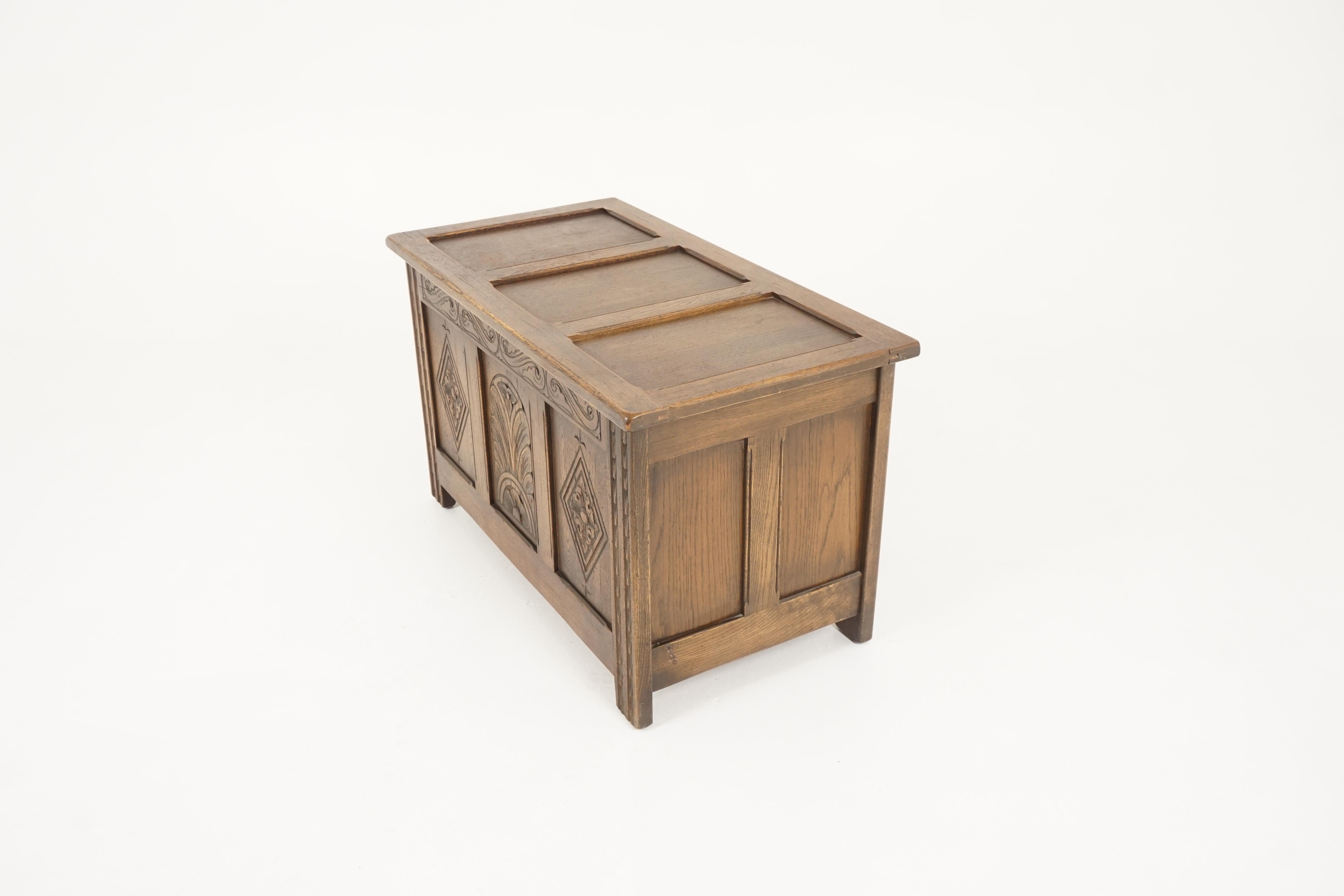 Vintage Carved Oak Box, Blanket Box, Toy Box, Coffee Table, Scotland 1940, B2311 2