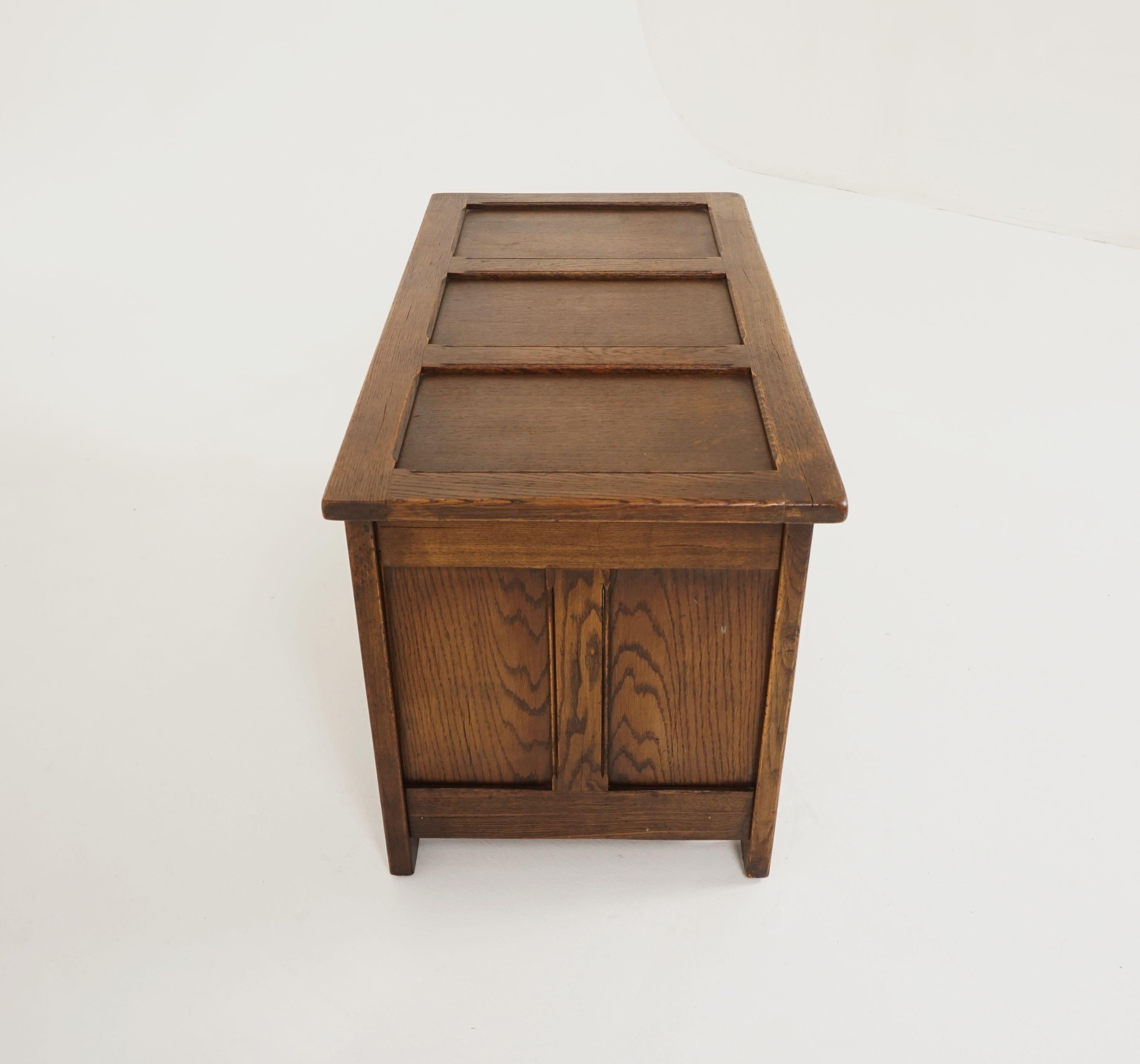Vintage Carved Oak Box, Blanket Box, Toy Box, Coffee Table, Scotland 1940, B2311 3