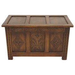 Vintage Carved Oak Box, Blanket Box, Toy Box, Coffee Table, Scotland 1940, B2311