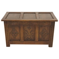 Vintage Carved Oak Box, Blanket Box, Toy Box, Coffee Table, Scotland 1940, B2312