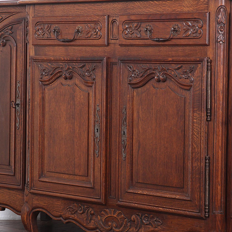 French Provincial Vintage Carved Oak Buffet or Hutch For Sale