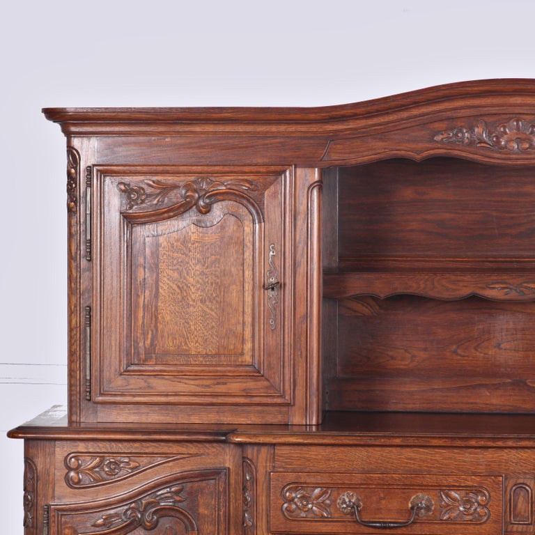 French Vintage Carved Oak Buffet or Hutch For Sale