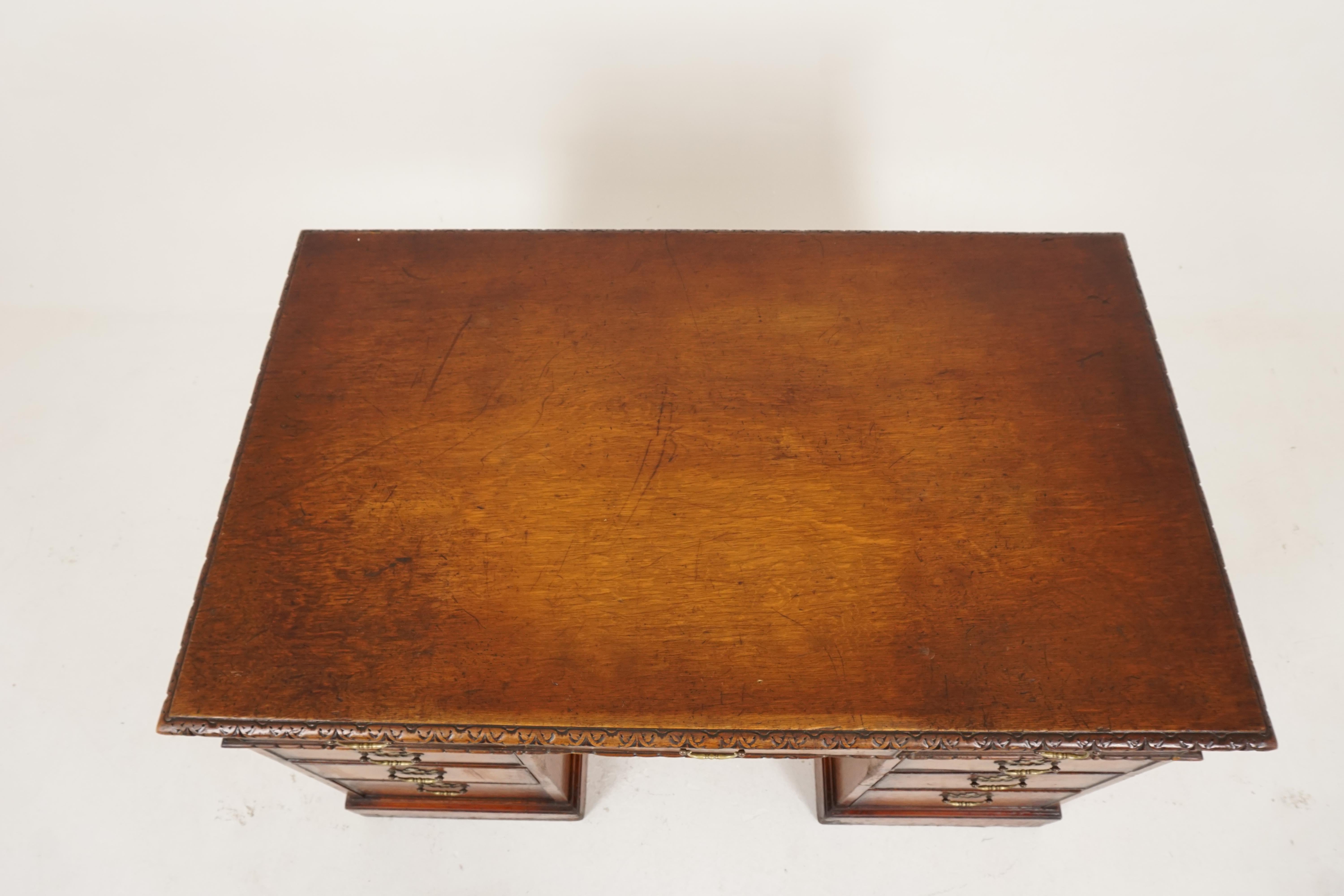 Hand-Crafted Vintage Carved Oak Double Pedestal Desk, Scotland 1930, B2319